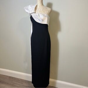 Cache Black and White One Shoulder Dress